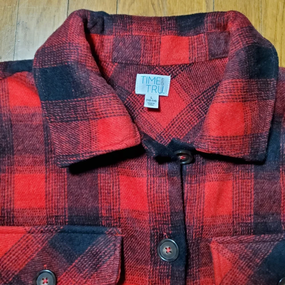 Time and Tru Red and Black Plaid Shacket - Picture 6 of 11
